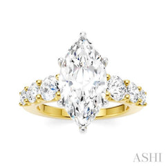 1 1/5 Ctw Marquise Shape Round Cut Diamond Semi-Mount Engagement Ring in 14K Yellow and White Gold