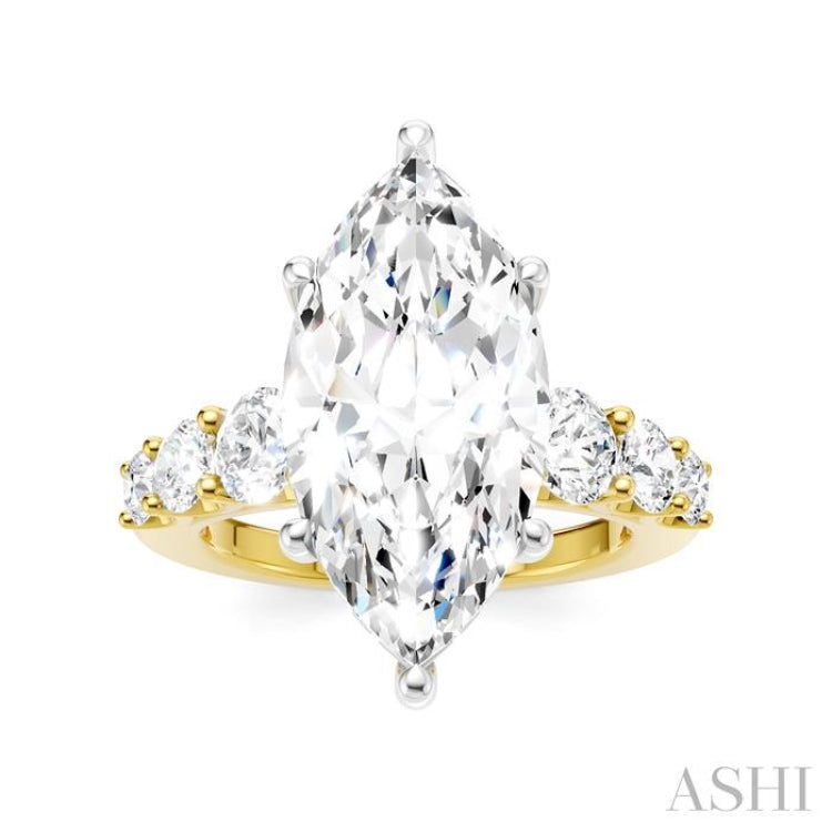 1 1/5 Ctw Marquise Shape Round Cut Diamond Semi-Mount Engagement Ring in 14K Yellow and White Gold