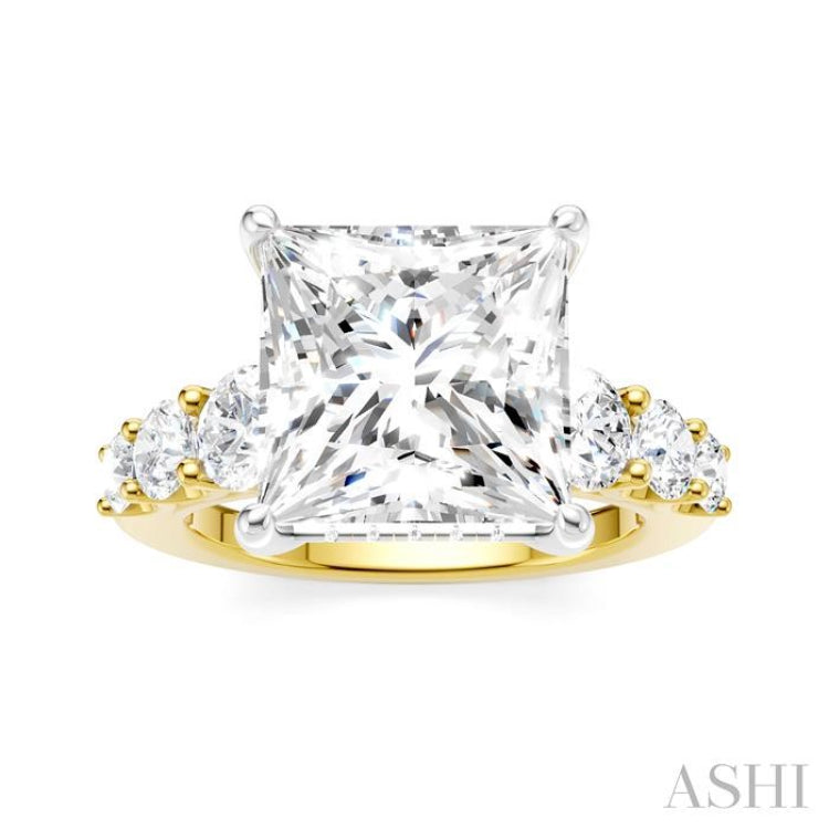 1 1/4 Ctw Princess Shape Round Cut Diamond Semi-Mount Engagement Ring in 14K Yellow and White Gold