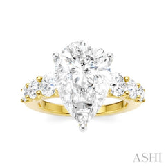 1 1/5 Ctw Pear Shape Round Cut Diamond Semi-Mount Engagement Ring in 14K Yellow and White Gold