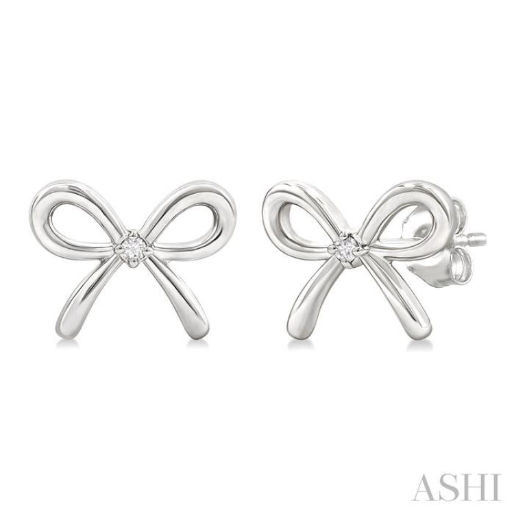 1/50 Ctw Bow Round Cut Diamond Fashion Earrings in Sterling Silver