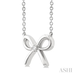 1/50 Ctw Bow Round Cut Diamond Fashion Pendant With Chain in Sterling Silver