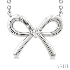 1/50 Ctw Bow Round Cut Diamond Fashion Pendant With Chain in Sterling Silver