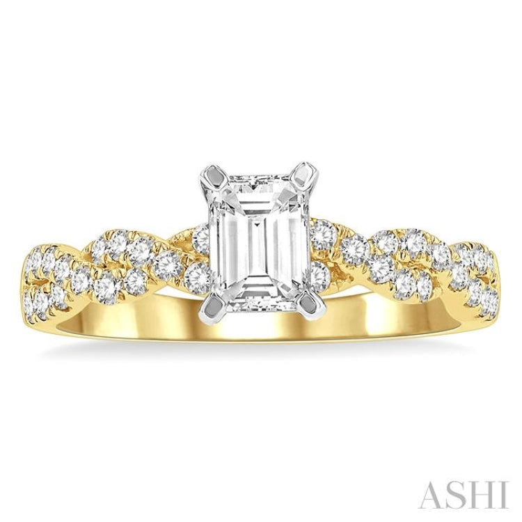 3/8 Ctw Twisted Shank Round Cut Diamond Semi-Mount Engagement Ring in 14K Yellow and White Gold