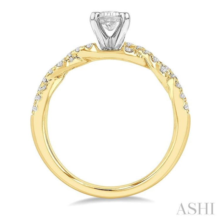 3/8 Ctw Twisted Shank Round Cut Diamond Semi-Mount Engagement Ring in 14K Yellow and White Gold
