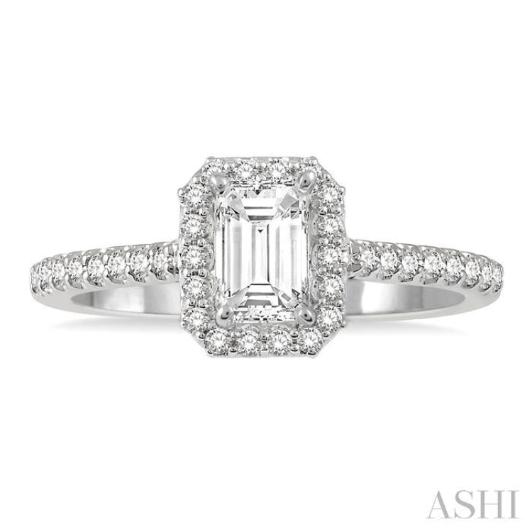 3/8 Ctw Emerald Cut Diamond Ladies Engagement Ring with 1/4 Ct Emerald Cut Center Stone in 14K White Gold