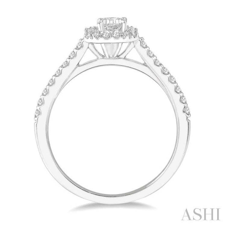 3/8 Ctw Emerald Cut Diamond Ladies Engagement Ring with 1/4 Ct Emerald Cut Center Stone in 14K White Gold