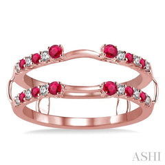 2 MM & 1.5 MM Ruby and 1/5 Ctw Round Cut Diamond Precious Insert Ring in 14K Rose Gold
