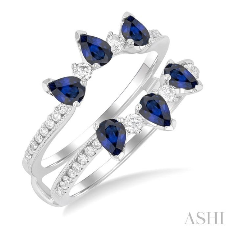 4x3 MM Pear Cut Sapphire and 1/3 Ctw Round Cut Diamond Precious Insert Ring in 14K White Gold