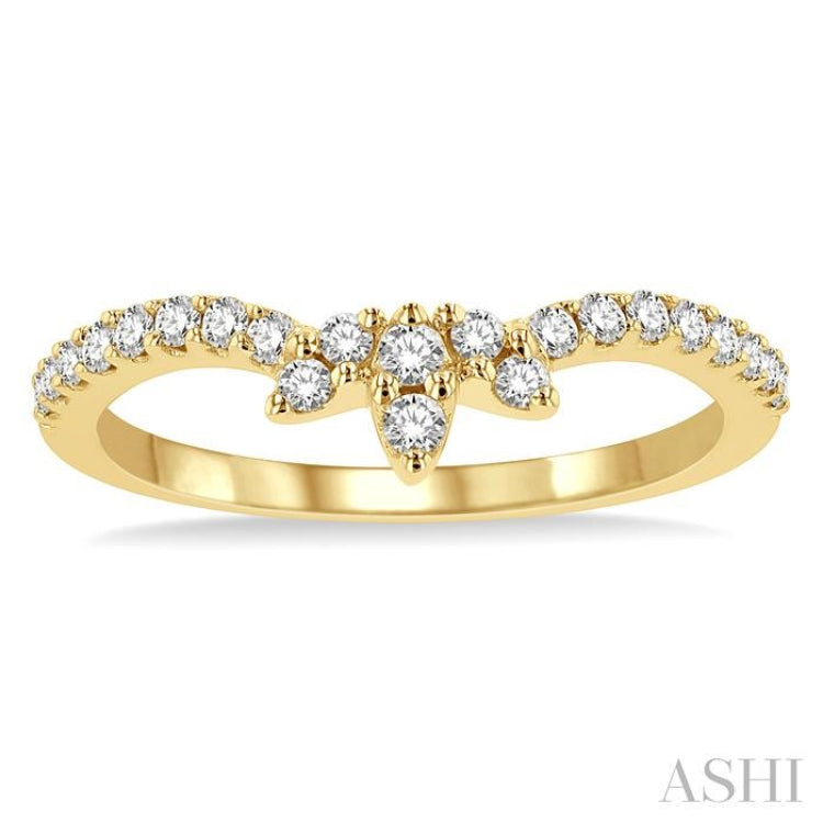 1/3 Ctw Triple Marquise Centerpiece Round Cut Diamond Curved Wedding Band in 14K Yellow Gold