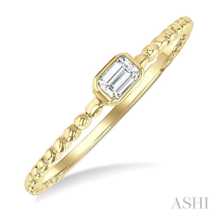 1/6 Ctw Ball Bead East-West Bezel Set Emerald Cut Diamond Stackable Petite Fashion Ring in 14K Yellow Gold