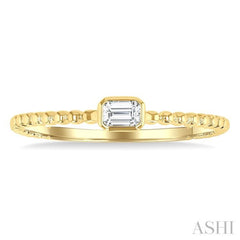 1/6 Ctw Ball Bead East-West Bezel Set Emerald Cut Diamond Stackable Petite Fashion Ring in 14K Yellow Gold