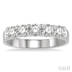 3/4 Ctw 5 Stone Round Cut Diamond Wedding Band in 14K White Gold