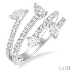 7/8 Ctw Split Open Bypass 4-Stone Mixed Diamond Cut Fashion Ring in 14K White Gold