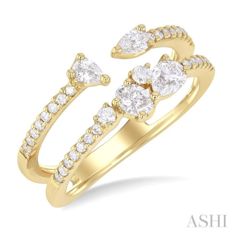 3/4 Ctw Mixed Cut Diamond Split Double Fashion Ring in 14K Yellow Gold