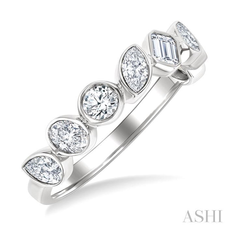 1 Ctw Bezel Set Mixed Diamond Cut Fashion Band in 14K White Gold