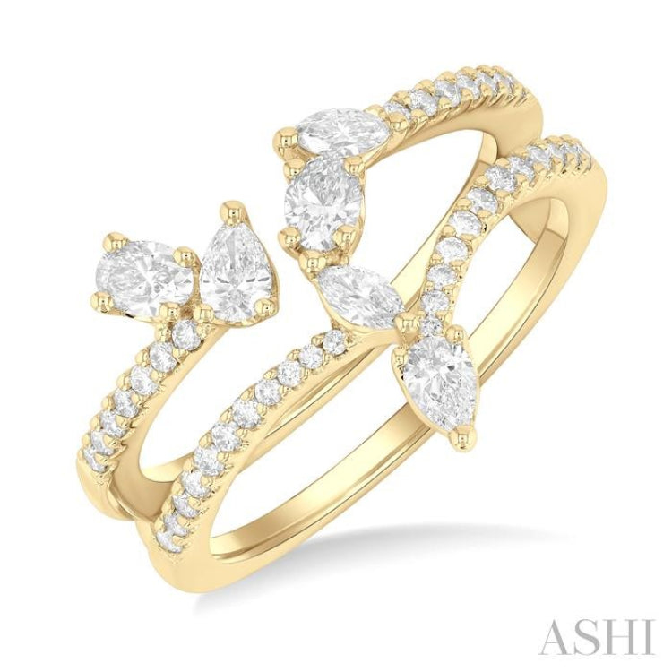 3/4 Ctw Mixed Diamond Cut Fashion Open Ring in 14K Yellow Gold