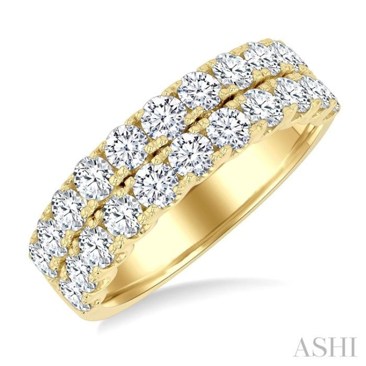 2 Ctw Twin Row Round Cut Diamond Wide Wedding Band in 14K Yellow Gold