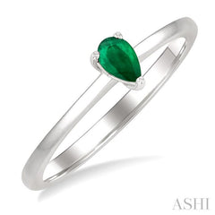 5x3 MM Pear shape Emerald Precious Solitaire Ring in 14K White Gold