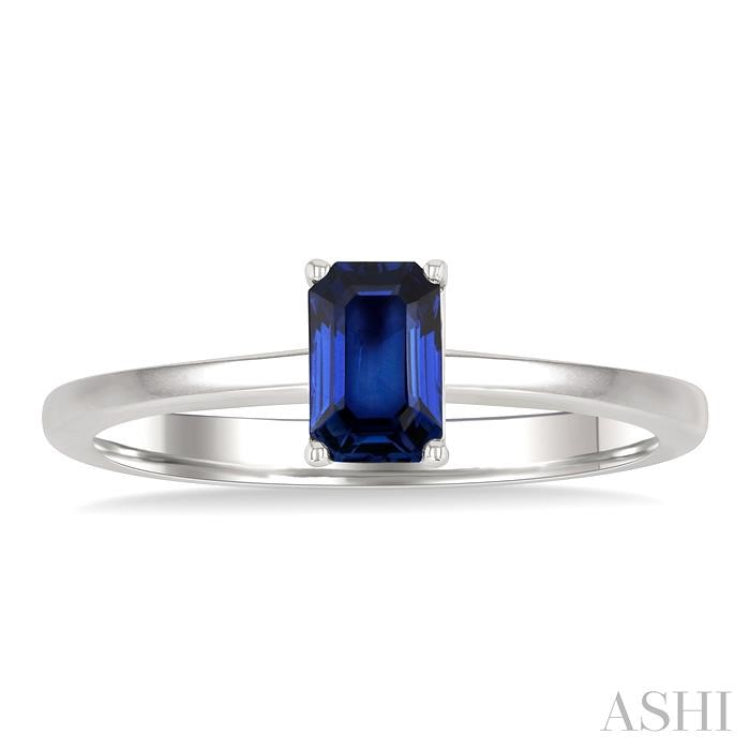 6x4 MM Octagon Shape Sapphire Precious Solitaire Ring in 14K White Gold