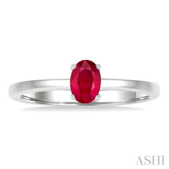6x4 MM Oval Shape Ruby Precious Solitaire Ring in 14K White Gold