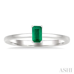 5x3 MM Octagon shape Emerald Precious Solitaire Ring in 14K White Gold