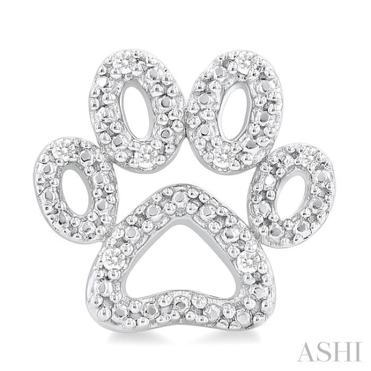 1/20 Ctw Dog Paw Round Cut Diamond Fashion Stud Earring in Sterling Silver
