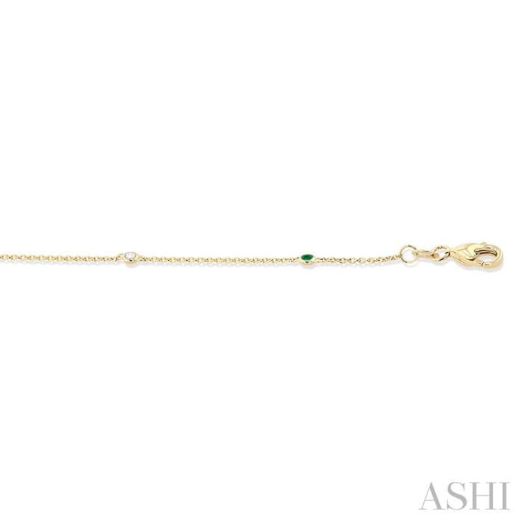 1.75 MM Emerald and 1/20 Ctw Round Cut Diamond Precious Station Bracelet in 14K Yellow Gold