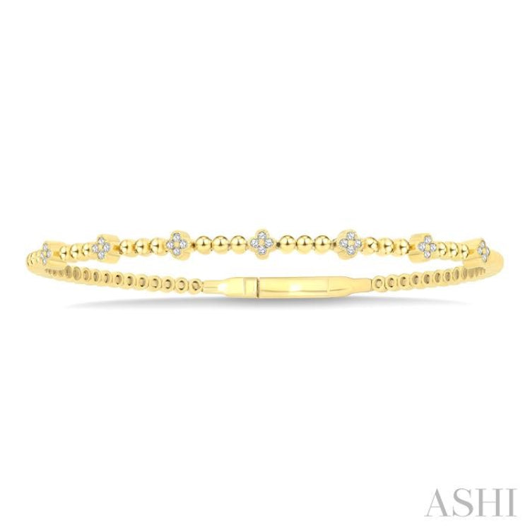 1/6 Ctw Round Cut Diamond Clover Bead Fashion Flex Bangle in 10K Yellow Gold