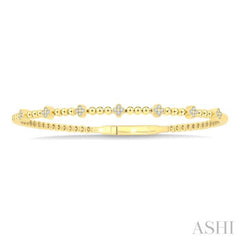 1/6 Ctw Round Cut Diamond Clover Bead Fashion Flex Bangle in 10K Yellow Gold