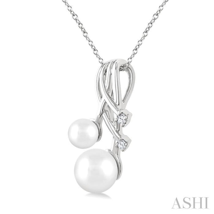 7-5 MM Cultured Pearl and 1/20 Ctw Round Cut Diamond Fashion Pendant With Chain in 10K White Gold