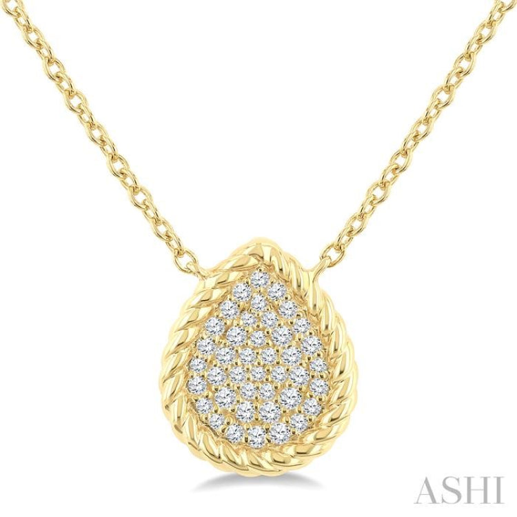 1/5 Ctw Pave Set Pear Shape Round Cut Diamond Fashion Pendant With Chain in 10K Yellow Gold