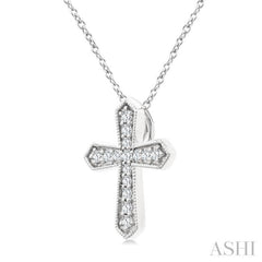 1/6 Ctw Round Cut Diamond Cross Petite Fashion Pendant With Chain in 10K White Gold