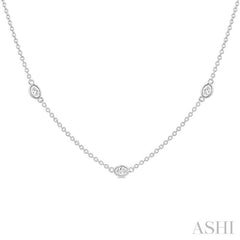 1 Ctw Bezel Set Oval Cut Diamond Station Necklace in 14K White Gold