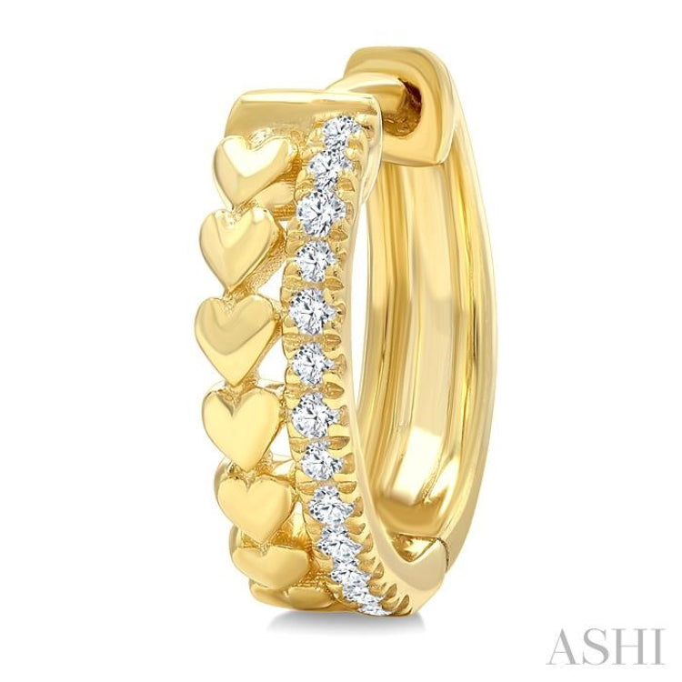 1/10 Ctw Single Cut Diamond Heart Petite Huggie Earrings in 10K Yellow Gold