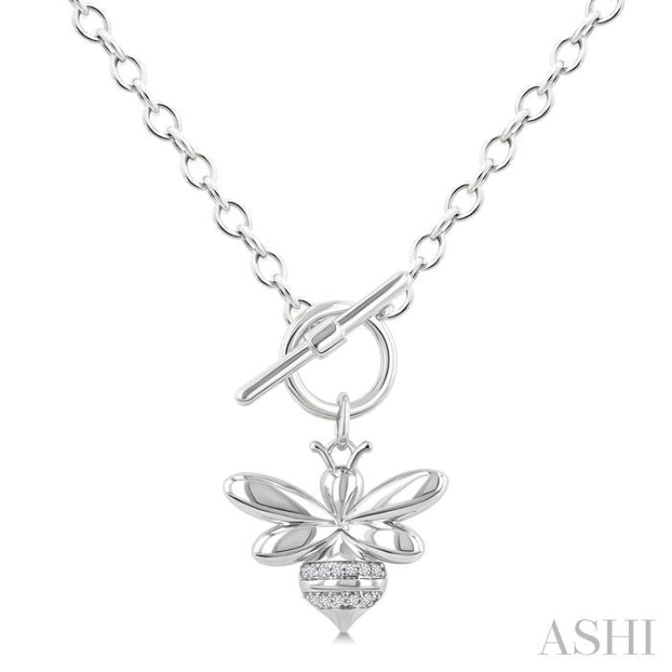 1/20 Ctw Bumble Bee Toggle Single Cut Diamond Fashion Necklace in Sterling Silver
