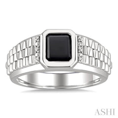 8x7 MM Octagon Shape Onyx and 1/20 Ctw Single Cut Diamond Semi-precious Men's Ring in Sterling Silver
