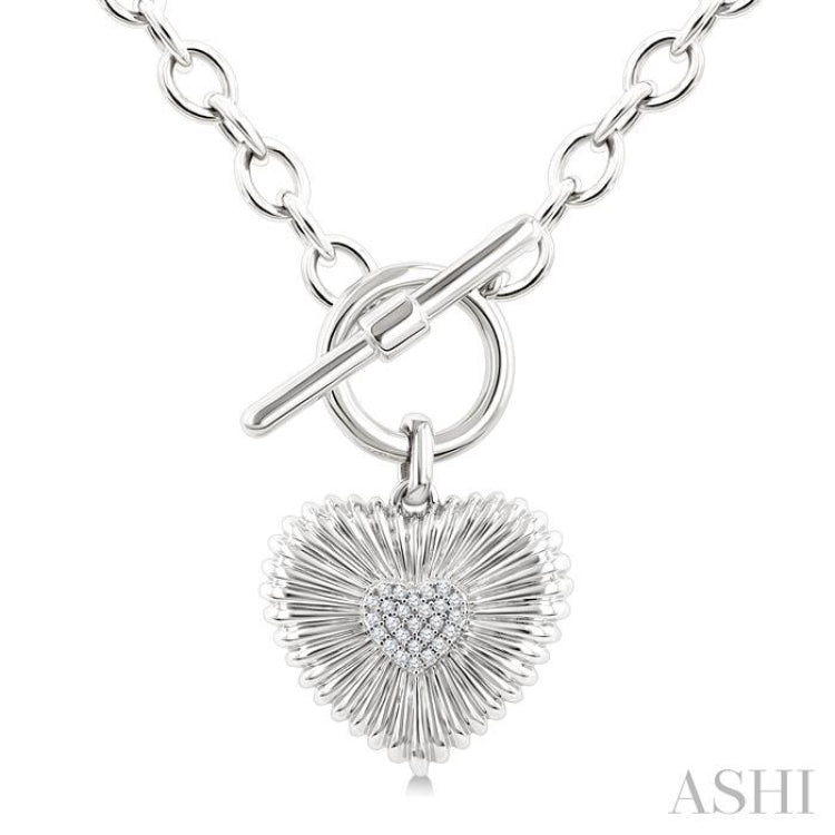 1/10 Ctw Heart Fluted Toggle Single Cut Diamond Fashion Necklace in Sterling Silver