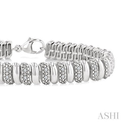 1/6 Ctw Bold Wide Ribbed Single Cut Diamond Fashion Bracelet in Sterling Silver