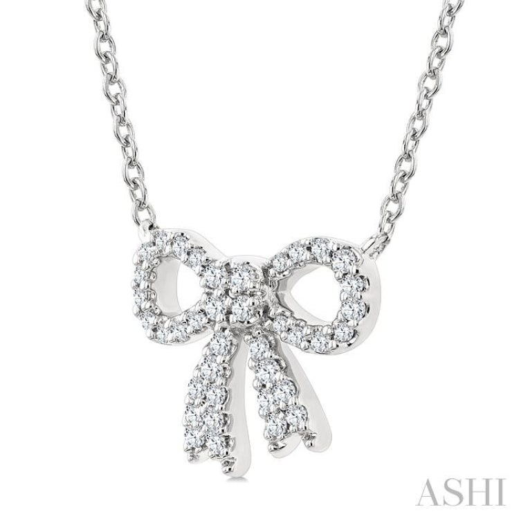 1/5 Ctw Bow Single Cut Diamond Petite Fashion Pendant With Chain in 10K White Gold