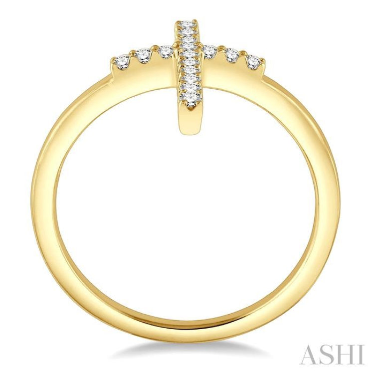 1/6 Ctw Cross Petite Round Cut Diamond Ring in 10K Yellow Gold