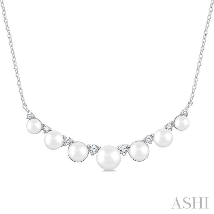 3.5 MM-5 MM Cultured Pearl and 1/6 Ctw Round Cut Diamond Smile Necklace in 10K White Gold