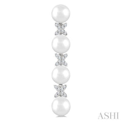 5 MM Cultured Pearl and 1/6 Ctw Round Cut Diamond Floral Fashion Earrings in 14K White Gold