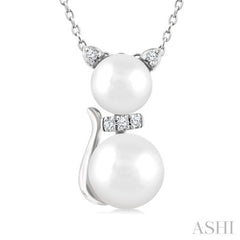 6&7 MM Cultured Pearl and 1/20 Ctw Single Cut Diamond Cat Shape Petite Fashion Pendant With Chain in 10K White Gold