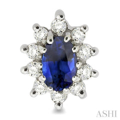 5x3MM Oval Cut Sapphire and 1/4 Ctw Round Cut Diamond Earrings in 14K White Gold