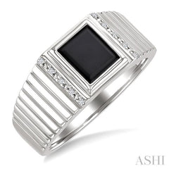 8x7 MM Octagon Shape Onyx and 1/20 Ctw Single Cut Diamond Semi-precious Men's Ring in Sterling Silver