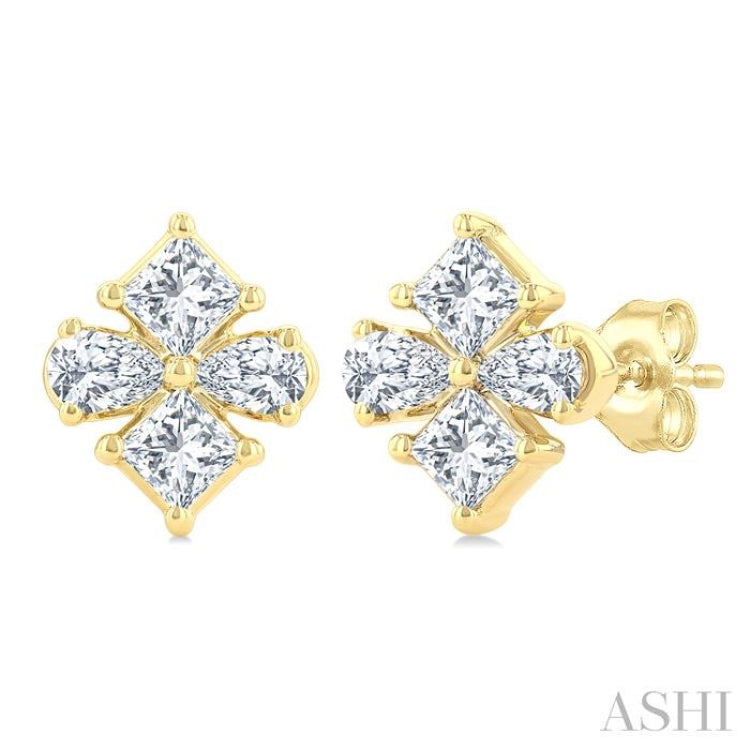 1/3 Ctw Princess and Pear Cut Diamond Fashion Earrings in 14K Yellow Gold