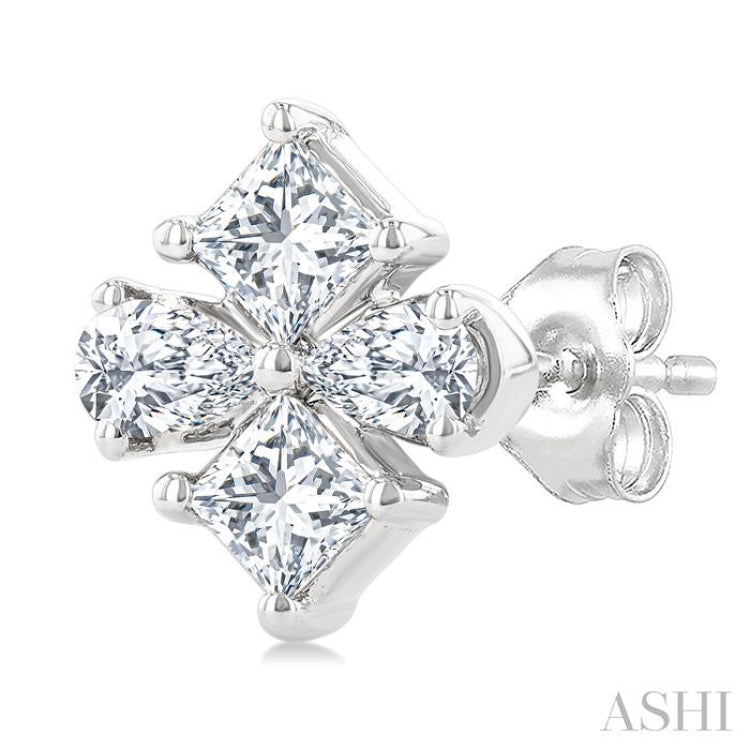 1/3 Ctw Princess and Pear Cut Diamond Fashion Earrings in 14K White Gold