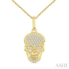 1/6 Ctw Petite Skull Single Cut Diamond Fashion Pendant With Chain in 10K Yellow Gold