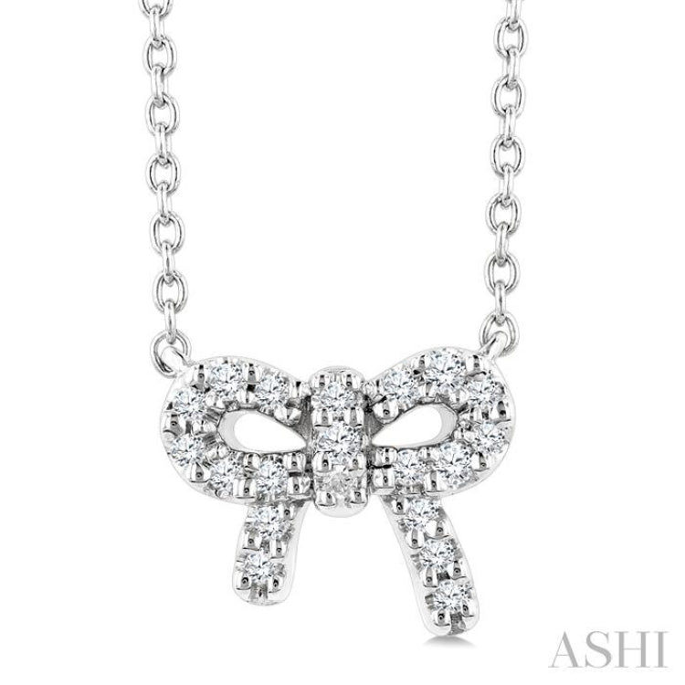 1/8 Ctw Bow Single Cut Diamond Petite Fashion Pendant With Chain in 10K White Gold